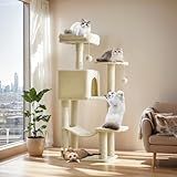 Sweetcrispy 44 Inch Cat Tree Tower, Cat Climbing Tower with Natural Sisal Scratching Posts, Hammock, Pet Condo for Indoor Cats and Kittens Play, Beige