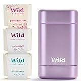 Wild - Purple Case with Refill Variety Pack - Refillable Deodorant - Aluminum Free - Includes Fresh Cotton & Sea Salt, Cherry Blossom and Coconut & Vanilla Scents - Vegan