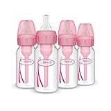 Dr. Brown's Natural Flow Anti-Colic Options+ Narrow Baby Bottle, 4 oz/120 mL, with Level 1 Slow Flow Nipple, Pink, 0m+, 4 Pack