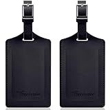 Travelambo Luggage Tags for Suitcases Faux Leather Privacy Protection 2 Pack Bag Tags Travel Accessories Essential, Black