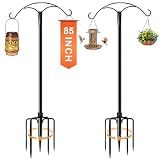 85 Inch Shepherds Hooks for Outdoor,Heavy Duty Shepherds Hooks for Outdoor with 5 Prong Base, Adjustable Stand Hanger for Garden Plant, Hummingbird Feeder, Lantern, Hanging Wedding Decor (2 Pack)