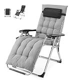 NEWBULIG Zero Gravity Chair, Folding Patio Recliner with Removable Cushion & Cup Holder Trays, Portable Lounge Chair for Beach & Camping, Classic Grey
