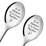 ZBBFSCSB To A Lifetime of Ice Cream Together - 2 Pcs Spoon Set, His & Her Ice Cream Spoons, Perfect for Couples - Anniversary & Birthday Gifts