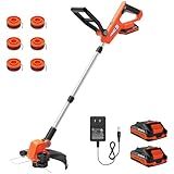 VARSK 20V String Trimmer Cordless, 12 Inch 2 in 1 Trimmer and Edger, Automatic Line Feed, Includes 2 X 2.0Ah Batteries/1 X Fast Charger/6 X Spare Spools, for Lawn, Garden, etc