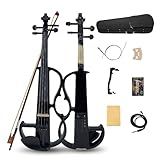 ModouString 4/4 Full Size Electric Violin – Silent Electric Violin with Headphone Jack, Ebony Fittings – Includes Case, Bow, – Ideal for Practice & Performance (Black)