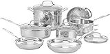 Cuisinart Chef’s Classic 11-Piece Stainless Steel Pots and Pans Set, Cookware Set Compatible with Induction, Electric, Gas Cooktops, Aluminum Core for Even Heat, Cool Grip Handles, Dishwasher Safe