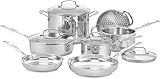 Cuisinart Chef’s Classic 11-Piece Stainless Steel Pots and Pans Set, Cookware Set Compatible with Induction, Electric, Gas Cooktops, Aluminum Core for Even Heat, Cool Grip Handles, Dishwasher Safe