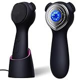Silicone Face Scrubber Exfoliator Electric for Men Women, Rechargeable Facial Cleansing Brush with Wireless Charging Dock, Waterproof Sonic Vibrating Face Scrub Brush Cleanser for Exfoliating, Black