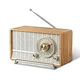 YOWGUIF AM FM Radio Classic Retro Wood Table Radio Bluetooth Speakers Radios Plug-in Wall with Rotary Knob Great for Home, Office