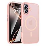 WRJ for iPhone 16 Case, Magnetic Translucent Phone Case for Women Men [Compatible with Magsafe] Slim Anti-Fingerprints Shockproof Protective Cover with Screen Protector 6.1 Inch-Pink