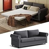TROMIRY Queen Pull Out Sofa Bed | 83" Large Sleeper Sofa with Queen Size Mattress | 2-in-1 Convertible Loveseat Sofa-Bed with USB Ports Side Pockets Dark Grey