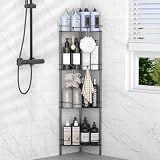 HuggieGems 4 Tier Floor Standing Corner Shower Caddy Organizer Shelf with Hooks, Bathroom Shelves Stand Rack, Black