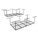 FLEXIMOUNTS 4x8 Overhead Garage Storage Rack, Adjustable Organization System, Heavy-Duty Metal Ceiling Racks, 2 pack, Black