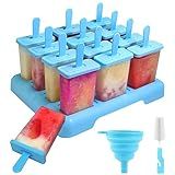 Alinana 12 Cavities Popsicles Molds, Without BPA Popsicle Molds with Built-in Popsicle Stick, DIY Popsicle Molds with Cleaning Brush and Funnel