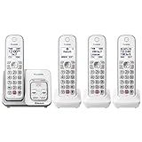 Panasonic Cordless Phone with Answering Machine, Link2Cell Bluetooth, Voice Assistant and Advanced Call Blocking, Expandable System with 4 Handsets - KX-TGD864W (White)