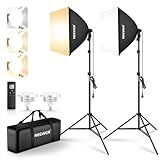 NEEWER 2Pcs 24"x24" 900W Equivalent Softbox Lighting Kit with Tripod Stands, 45W Bi Color 2.4G LED Bulbs, Remote, 10 Channels 2900K-7000K 1400lx/m CRI95, Photography Continuous Lighting Kit, NK103