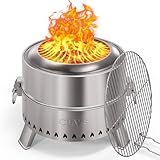 Ciays Smokeless Firepit, 17 Inch Fire Pit for Camping with Patented Technology, Portable Fire Pit for Outside with Steel Grill Rack, Fire Poker, and Bag, Easy Setup and Storage, Wood Burning