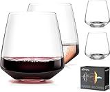 Stemless Wine Glasses Set of 4 13.5oz, Hand Blown Red White Wine Glasses Unique Gifts for Him Her for Birthday, Wedding, Christmas, Anniversary