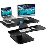 HUANUO 32 Inch Height Adjustable Standing Desk Converter, Sit to Stand Up Desk Riser with Wide Keyboard Tray for Home Office, Dual Monitor and Laptop standing desk topper , Black