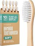 VIVAGO Bamboo Toothbrushes 10 Pack – Plant-Based Soft Bristles | Natural Toothbrush, Eco-Friendly, Wooden Toothbrush, BPA-Free