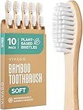 VIVAGO Bamboo Toothbrushes 10 Pack – Natural Toothbrushes, Plant-Based Soft Bristles – Eco-Friendly Wooden Toothbrush