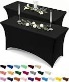 Utopia Kitchen Spandex Tablecloth 2 Pack [6FT, Black] Tight, Fitted, Washable and Wrinkle Resistant Stretch Rectangular Patio Table Cover for Event, Wedding, Banquet & Parties [72Lx30Wx30H Inch]