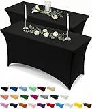 Utopia Kitchen Spandex Tablecloth 2 Pack [6FT, Black] Tight, Fitted, Washable and Wrinkle Resistant Stretch Rectangular Patio Table Cover for Event, Wedding, Banquet & Parties [72Lx30Wx30H Inch]