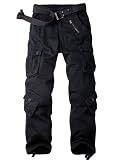 AKHIKING Men's Camo Cargo Work Pants Cotton Tactical Ripstop Casual Combat Pants with 8 Pockets Black 34x32