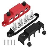 Joinfworld 400A Bus Bar 12V Power Distribution Block with 4 x 3/8" Studs 12 Volt Marine Copper Battery Busbar Terminal Block for Car, Boat, Automotive, RV, Solar Wiring - Negative&Positive