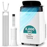 SereneLife Portable Air Conditioner, Dehumidifier & Fan | Dual Motor 3-in-1 8,000 BTU AC with 64°F–90°F Temperature Range, Cools Up to 350 Sq Ft, 3 Fan Speeds, Remote Control & Window Kit, White