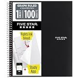 Five Star Spiral Notebook + Study App, 1 Subject, Graph Ruled Paper, 8-1/2" x 11", 100 Sheets, Fights Ink Bleed, Water Resistant Cover, Black (73679)