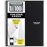 Five Star Spiral Notebook + Study App, 1 Subject, Graph Ruled Paper, 8-1/2" x 11", 100 Sheets, Fights Ink Bleed, Water Resistant Cover, Black (73679)