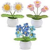 Aeekkya 3pcs Crochet Flowers Pot, Cute Handmade Crochet Flower Desk Decor with Sunflower, Lily of the Valley, Forget Me Not, Gift for Women, Mom, Teacher, Friend, Birthday, Mother’s Day, Thank You