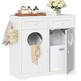 HOOBRO Double Laundry Hamper Cabinet, Hidden Laundry Cabinet with 2 Drawers & 2 Baskets, 20 Gallon Farmhouse Bathroom Laundry Hamper with 2 Clothes-Toss Holes, White WT36XY01