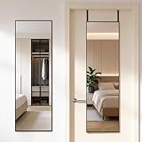 DUMOS 47x14 Inch Full Length Mirror Over the Door, Wall Mounted Full Body Mirror, Door Hanging Metal Aluminum Alloy Frame Dressing Mirrors for Bedroom, Living Room, Entryway, Black