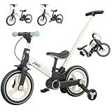 JMMD 6 in 1 Toddler Bike with Push Handle for Kids 18-60 Months, 12" Foldable Balance Bike with Training Wheels, Pedals, Brakes, Kickstand, Push Tricycle Toddler Gift & Toys for Boy & Girl