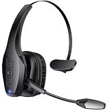 Trucker Bluetooth Headset, Wireless Headset with Mic, Bluetooth Headsets with Dual Noise Cancelling Microphone & Mute Button, 55Hrs Working Time PC Headsets for Cell Phones, Computer, Truck Driver