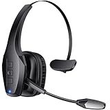 Trucker Bluetooth Headset, Wireless Headset with Mic, Bluetooth Headsets with Dual Noise Cancelling Microphone & Mute Button, 55Hrs Working Time PC Headsets for Cell Phones, Computer, Truck Driver
