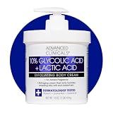 Advanced Clinicals 10% Glycolic Acid + Lactic Acid Lotion Exfoliant Moisturizing Cream With Hyaluronic Acid Moisturizer | AHA Exfoliating Body Cream Improves Look Of Uneven Rough Skin Texture, 16 Oz