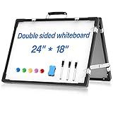 Whiteboard Dry Erase Boards, Portable White Board Double Sided Magnetic Board Stand,Foldable Hanging Wall Desktop Boards Easel for Kids Students Teacher for School Home Kitchen Office 24x18 Inch
