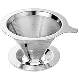 ANNMEXX Upgraded Pour Over Coffee Filter, Coffee Dripper, Paperless Mess Stainless Steel Coffee Filter, Maker One to Two Cup, Keeping Nature Coffee Flavour, Easy to Use and Clean (Large)