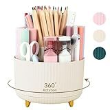 SKYDUE 360 Rotating Plastic Desk Pen Organizer with 5 Slots, Dual-Purpose Art Supply Pencil Cup for Office, School, Home