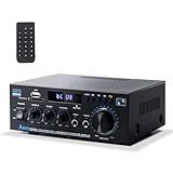 Stereo Receiver & Amplifier Home Audio Amp, AK45 Bluetooth Receiver for Home Stereo, 300Wx2, Bluetooth 5.0, 2 Channel, w/FM & Karaoke, w/USB/SD/RCA/MIC/FM in, w/Remote, for Garage Party Market