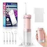 JTF Portable Water Flosser for Travel: Compact Mini Design, 3 Modes & 8 DIY Pressure Levels for Sensitive Teeth & Braces - with 5 Nozzles & Removable 230ml Tank, Cordless Oral Irrigator for On-The-Go