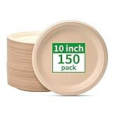 RACETOP Compostable Paper Plates 10 Inch [150 Pack], Disposable Biodegradable Heavy Duty Paper Plates, Made of Natural Sugarcane Fibers, Unbleached Brown, Round