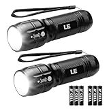 Lighting EVER LED Flashlights High Lumens, Small Flashlight, Waterproof, Adjustable Focus Flash Light for Outdoor, Emergency, Camping, AAA Batteries Included, 2 Pack