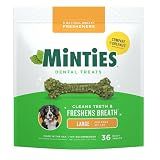 Minties Dental Chews for Dogs, 36 Count, Vet-Recommended Mint-Flavored Dog Treats for Large Breeds Over 50 lbs, Dental Bones Clean Teeth, Fight Bad Breath, Removes Plaque and Tartar