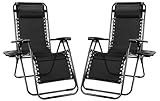 NEWBULIG Zero Gravity Chair Set of 2, Lounge Chair Folding Portable Adjustable Camping Reclining Chairs with Adjustable Pollow, Mesh Back, Cup Holder Trays Lawn Patio Chair for Pool Beach - Black