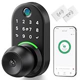 Keypad Smart Door Lock with Knob, Yamiry Keyless Entry Digital Lock with Handle, Fingerprint Electronic Knob for Front Door, Generate Passcode Remotely, Easy Installation