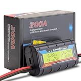 Makerfire 200A Upgraded Watt Meter with Longer Wire, High Precision Power Analyzer Battery Testers Voltage Amp Consumption Performance Monitor with LCD Backlight Screen for RC,Solar,Wind Power,Ebike